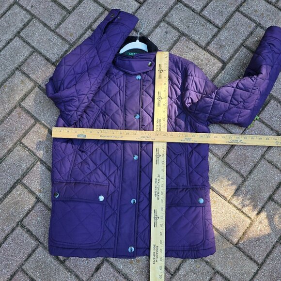 Lauren Ralph Lauren Quilted Jacket Women Sz XL Purple Black Corduroy Collar Trim - Picture 4 of 13